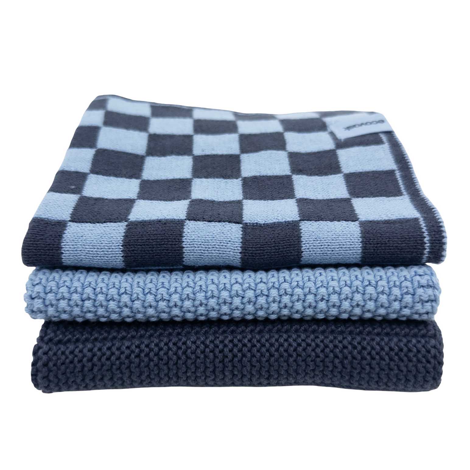 Ecovask Dishcloth Variety 3Pk - Cornflower Navy Cheq